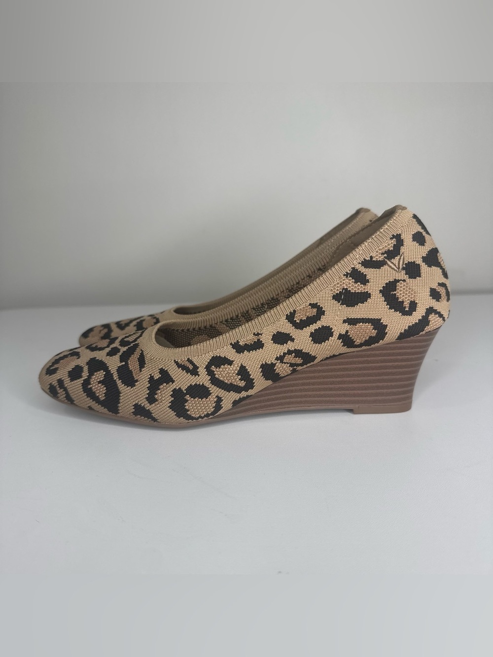 NEW Vivaia Margot Animal Print Knit Square Toe Wedges Size 37 US 7